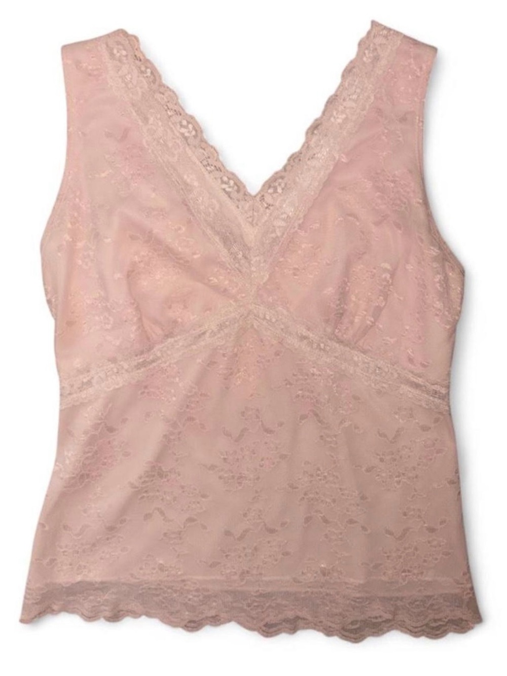 Vintage Women's Lace Trim V-Neck Camisole Tank Top - Blush Pink Y2K